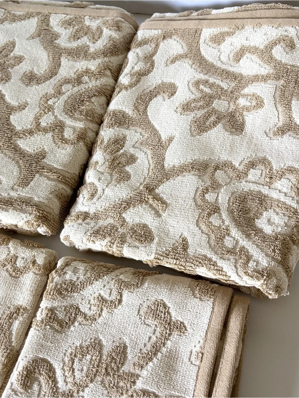 lot set of 5 RALPH LAUREN Bath Towels, Hand Towel, Washcloths Beige Floral NEW